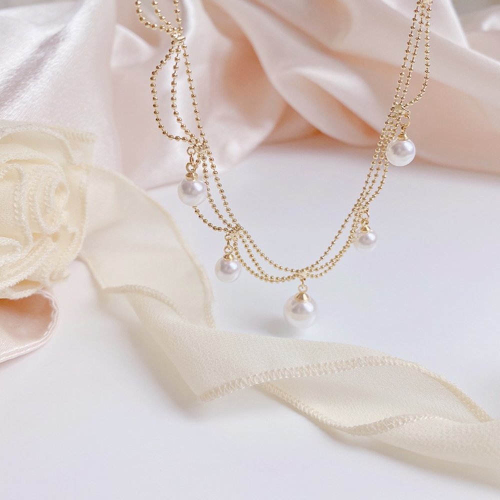 NEW 14K Gold Plated Layered Pearl Necklace - Picture 7 of 7